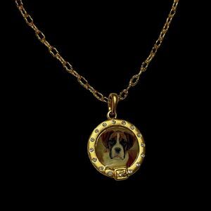 Danbury Mint Pendant Necklace Boxer Dog Gold Tone Chain Collar Round Frame Puppy